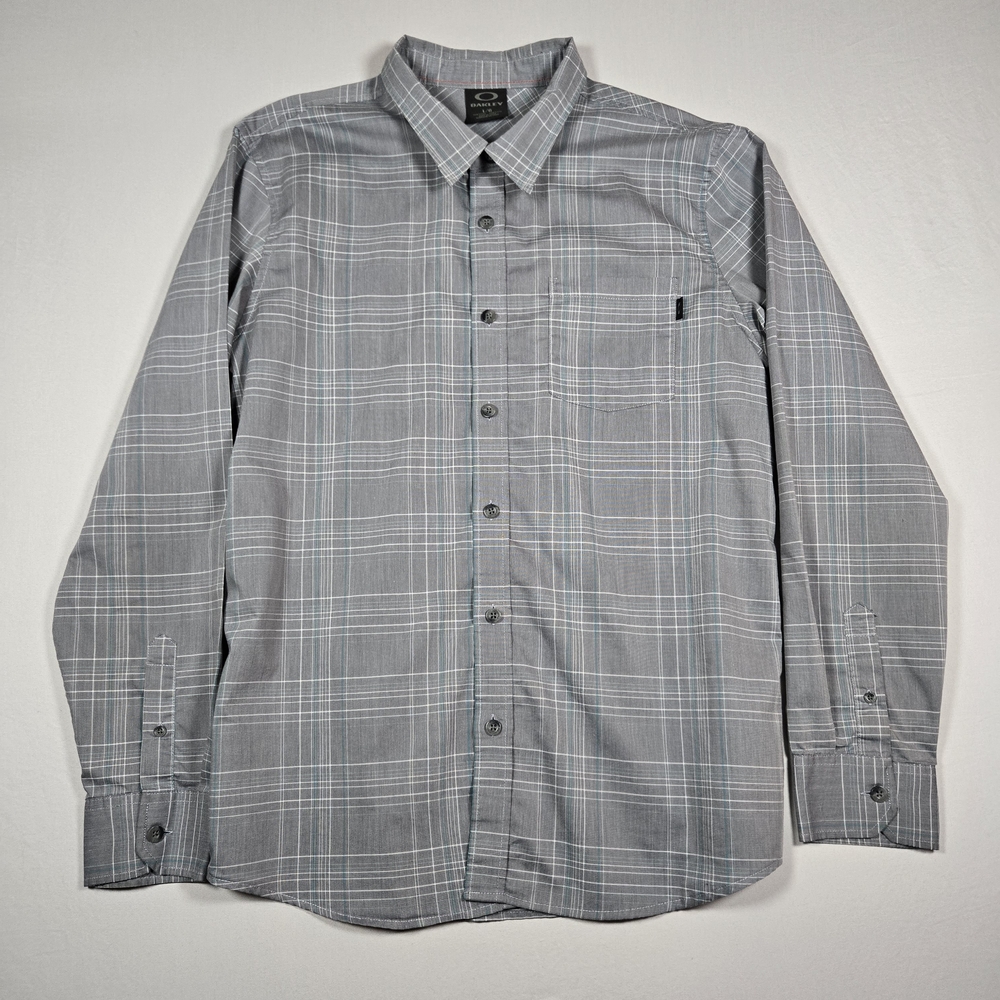 Oakley Retro 2015 Gray "90s Plaid" Button Up Long Sleeve Shirt Size Large